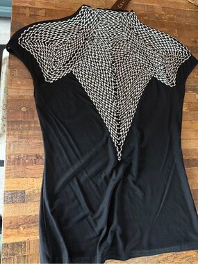 Gracia Black Top with Black-and-White Braided Chevron Trim